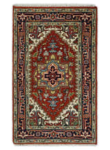 Hand Knotted Brown, Ivory and Blue Traditional Heriz Multi size Hand knotted Wool Area Rug