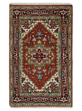 Hand Knotted Brown, Ivory and Blue Traditional Heriz Multi size Hand knotted Wool Area Rug