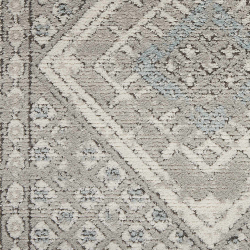 Close-up of Nourison Quarry Grey Ivory Blue Southwestern Rug pattern and texture.