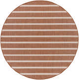 Close-up of round Nourison Positano Terracotta Ivory rug with a modern, horizontal stripe pattern.