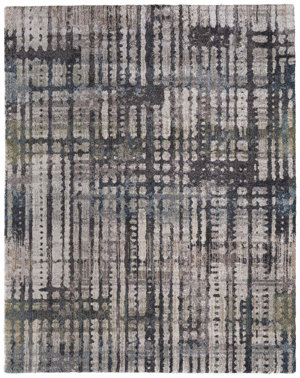 Feizy Skyview rug: Modern abstract design in gray, black, and ivory. Machine-made polypropylene rug with a subtle pattern. Design-Rectangle