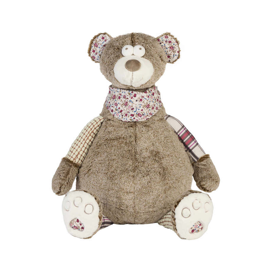 Mina Victory Plush Lines Plush Bear Brown Indoor
