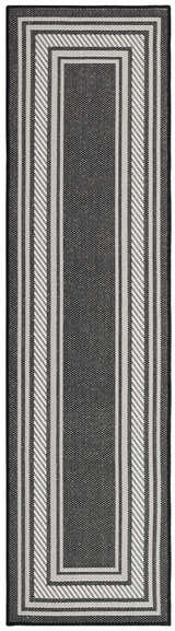 Close-up of the Nourison Horizon Black Modern Area Rug featuring a striped pattern and woven texture.