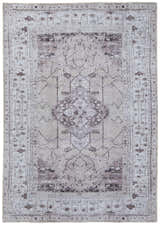 Close-up of Feizy Percy Transitional Medallion Area Rug in tan, ivory, and gray with a traditional rectangular design. Design-Rectangle
