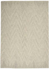 Close-up of Nourison Interlock Ivory/Grey rug featuring a modern, textured chevron pattern in neutral tones.