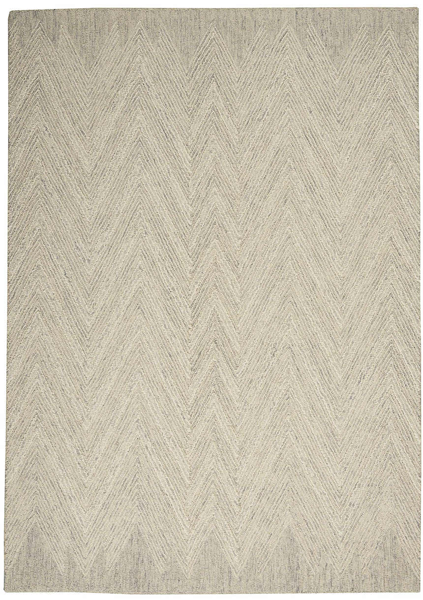 Close-up of Nourison Interlock Ivory/Grey rug featuring a modern, textured chevron pattern in neutral tones.
