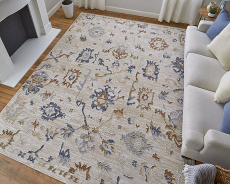 Feizy Pasha Transitional Floral & Botanical - Ivory/Blue/Gold Area Rug