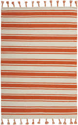 Close-up of the Nourison Rio Vista Ivory/Orange rug featuring a striped pattern and tassels.