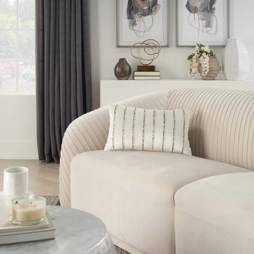 Mina Victory Sofia Beaded Stripes Ivory Indoor Throw Pillow