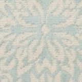 Close-up of the Nourison Jubilant Ivory Green rug showing its farmhouse-style pattern and soft, textured weave.