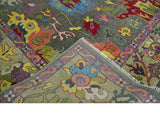 10x14 Wool Traditional Persian Gray and Olive Vibrant Colorful Hand knotted Oushak Area Rug | TRDCP10501014S