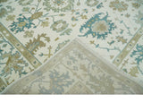 Hand Knotted Ivory, Beige and Teal Antique look Traditional Oushak Multi Size Wool Area Rug