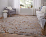 Living room with Feizy Pryor Modern Abstract rug in gold, brown, and gray. Casual, contemporary style. Roomscene-Rectangle