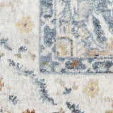 Close-up of the Nourison Astra Blue Vintage Rug showing its light blue, gold, and brown vintage-style pattern and soft texture.