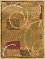 Close-up of Nourison Expressions Beige Modern Indoor Area Rug with geometric squares and swirling line details.
