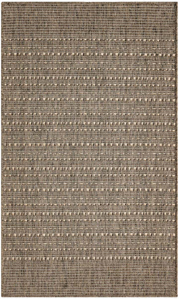 Close-up of the Nourison Tulum Brown Outdoor Area Rug, showcasing its textured weave and horizontal stripe pattern.