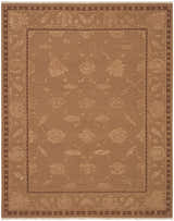 Handmade Nourison Silk Pointe Brown Vintage Area Rug with floral trellis pattern and dark brown border.