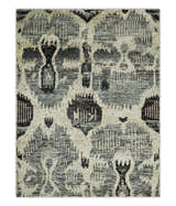 4x6 and 8x10 Hand Knotted Ivory, Charcoal and Brown Antique Persian Style Contemporary Recycled Silk Area Rug | OP46