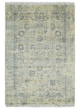 4x6 Fine Hand Knotted Beige and Gray Traditional Vintage Persian Style Antique Wool and Silk Rug | AGR14