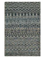 4x6 Hand Knotted Ivory, Beige and Blue Modern Contemporary Southwestern Tribal Trellis Recycled Silk Area Rug | OP55