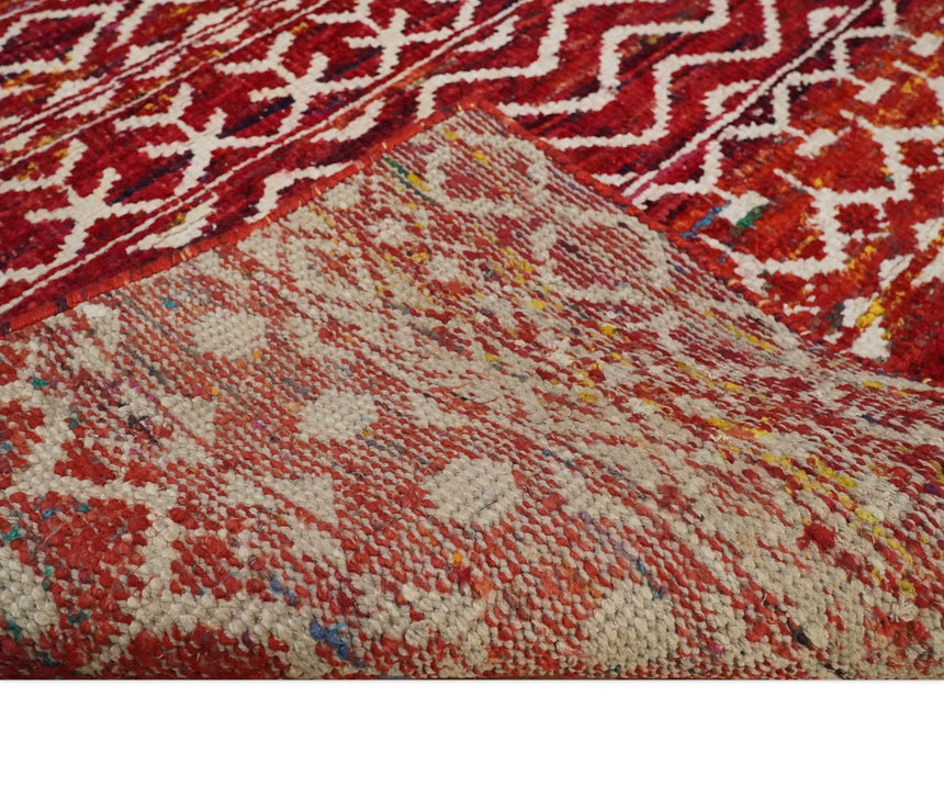 4x6 Hand Knotted Rust and Ivory Modern Contemporary Southwestern Tribal Trellis Recycled Silk Area Rug | OP60