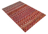 4x6 Hand Knotted Rust and Ivory Modern Contemporary Southwestern Tribal Trellis Recycled Silk Area Rug | OP60