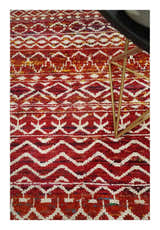 4x6 Hand Knotted Rust and Ivory Modern Contemporary Southwestern Tribal Trellis Recycled Silk Area Rug | OP60