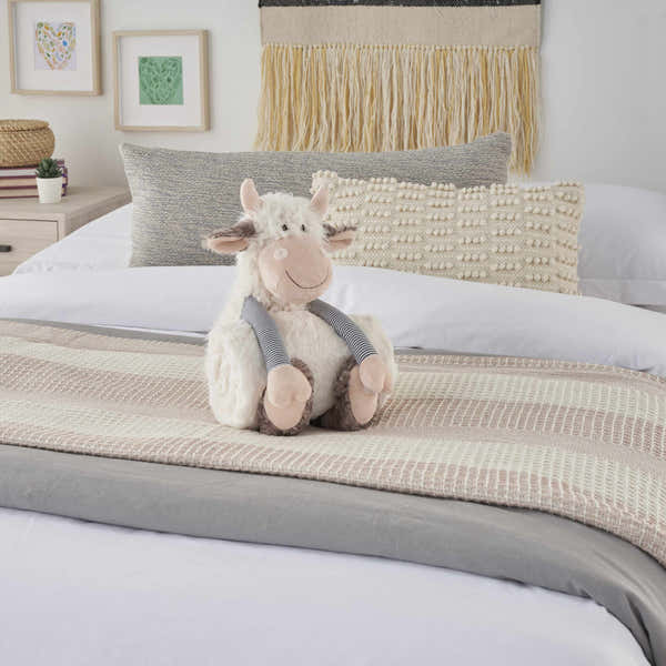 Mina Victory Plush Lines Cow Plush W/Blanket Ivory Indoor - Clearance