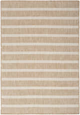 Close-up of the Nourison Positano Beige Ivory Area Rug with a modern striped pattern.