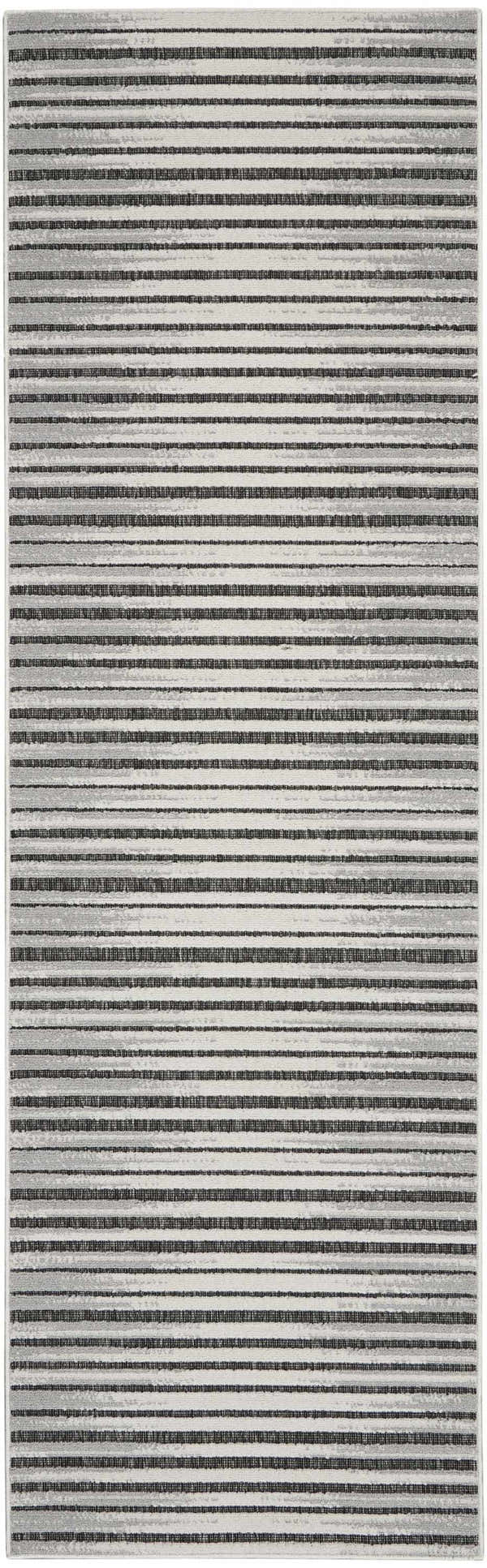 Close-up of Nourison Key Largo Dark Grey Contemporary Area Rug with horizontal stripes.