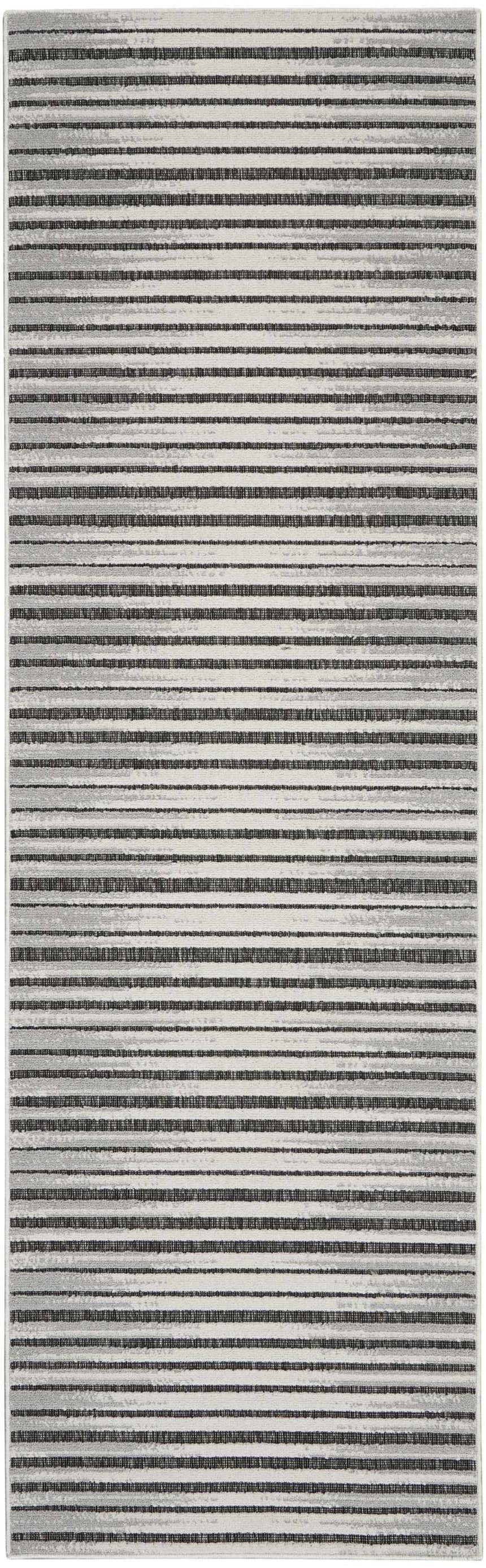 Close-up of Nourison Key Largo Dark Grey Contemporary Area Rug with horizontal stripes.