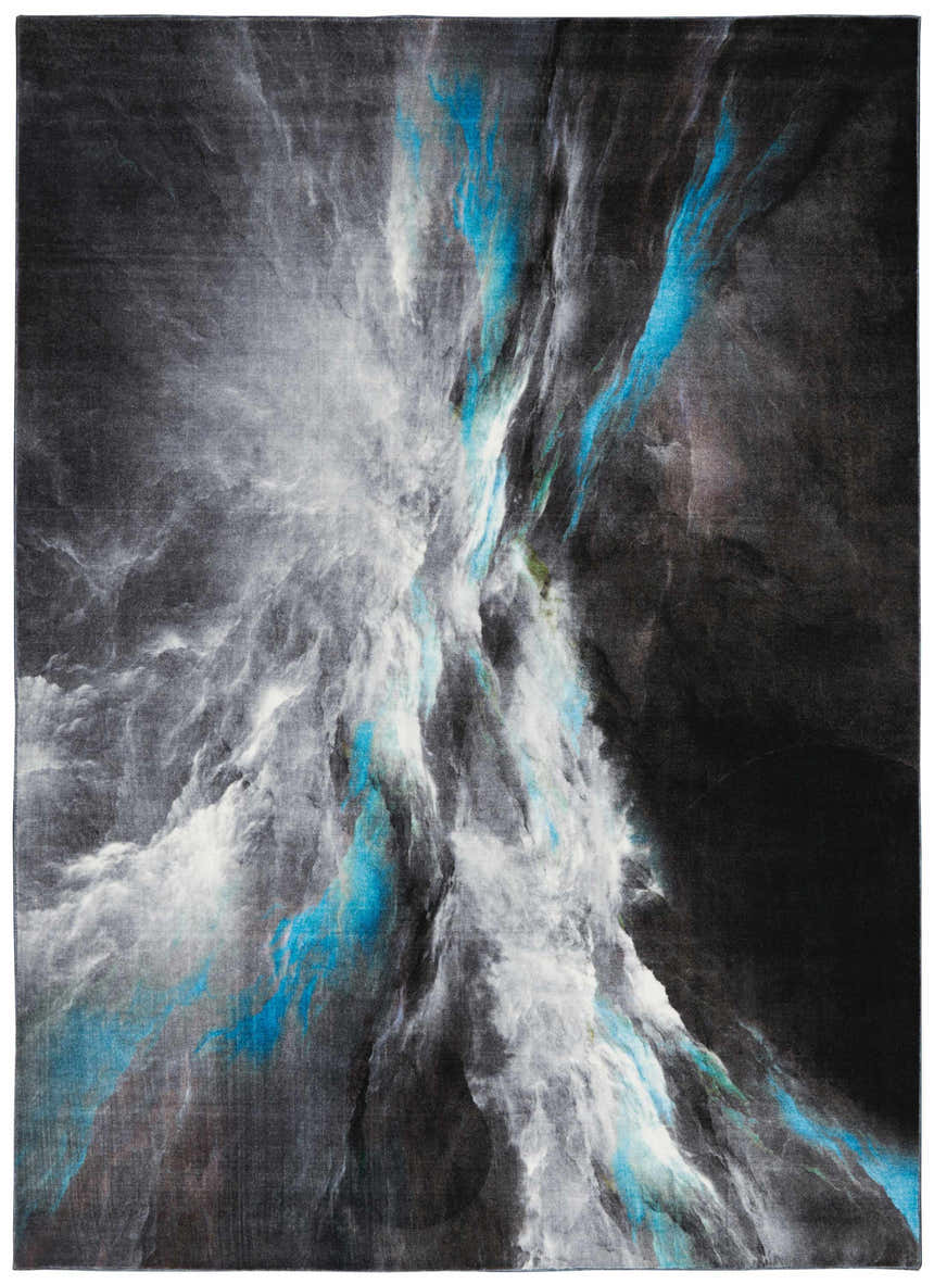 Abstract design on the Nourison Le Reve Charcoal Multicolor area rug. Taupe, white and blue tones.