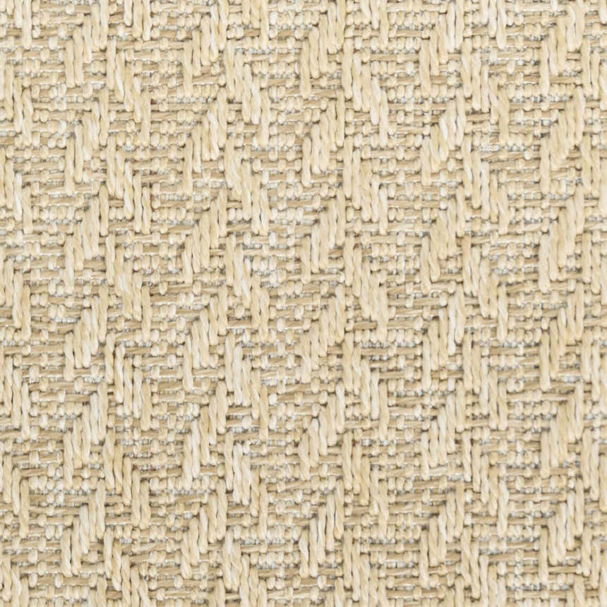Close up of the cream Nourison Tulum Outdoor Area Rug showing its textured, geometric weave.