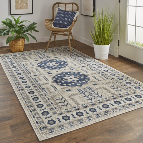 Feizy Foster Transitional Medallion - Blue/Gray/Ivory Area Rug - Clearance