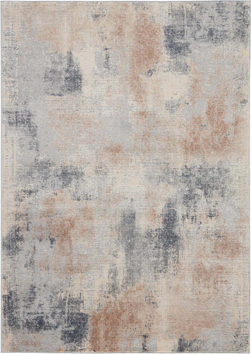 Close-up of the Nourison Rustic Textures rug in beige and gray, featuring a modern abstract design and subtle texture.