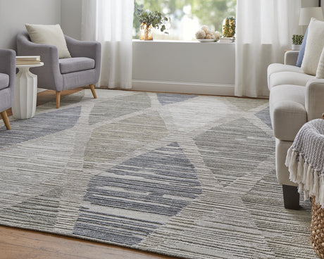 Feizy Elias Modern Diamond - Ivory/Blue/Brown Area Rug