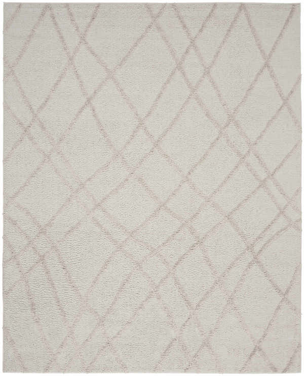 Close-up of the Nourison Feather Soft Grey rug, featuring a subtle diamond pattern and soft, plush texture.
