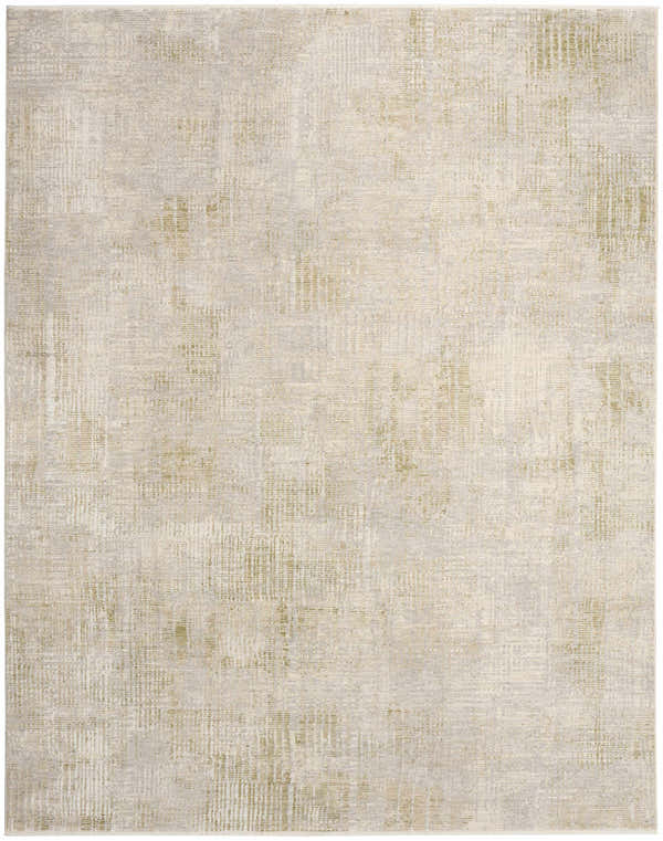 Close-up of the Calvin Klein CK089 Drift Grey rug. Modern design with subtle gray and beige hues, and a textured pattern.