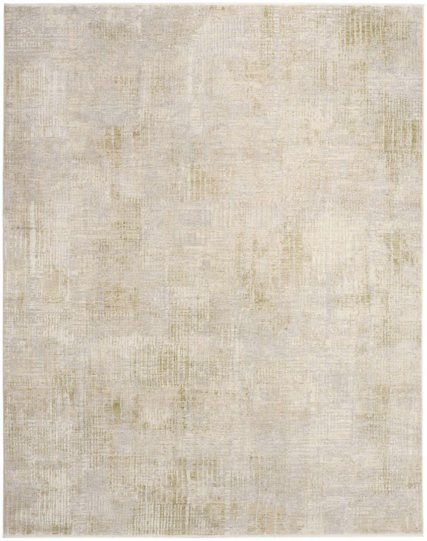 Close-up of the Calvin Klein CK089 Drift Grey rug. Modern design with subtle gray and beige hues, and a textured pattern.
