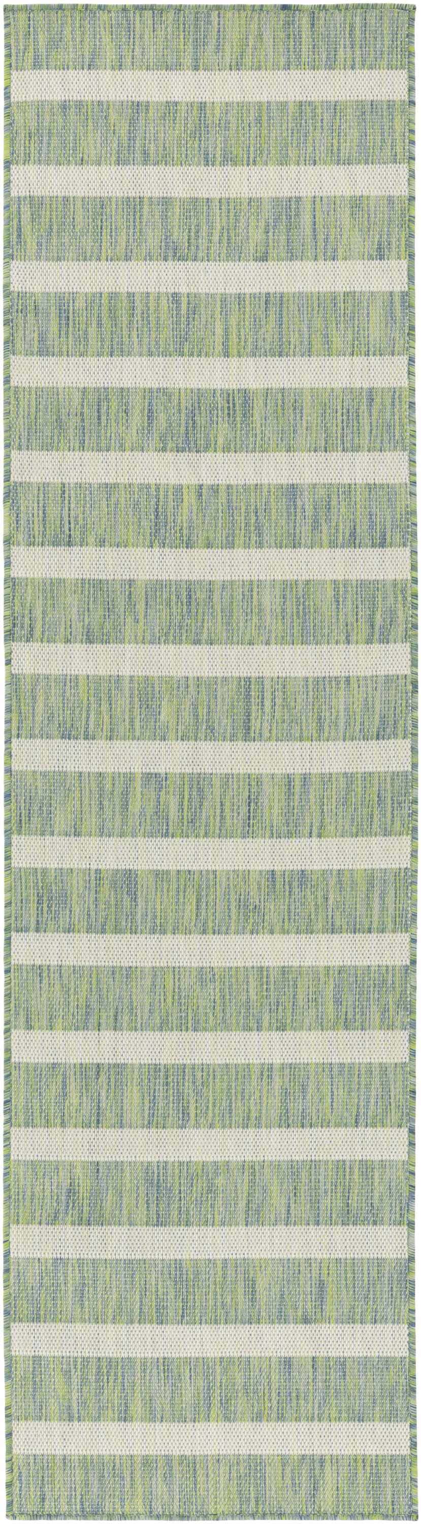 Close-up of Nourison Positano Blue Green Ivory rug featuring a striped pattern and textured weave.