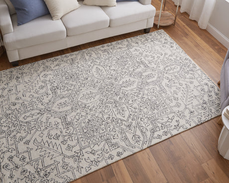 Feizy Belfort Transitional Medallion - White/Gray Area Rug
