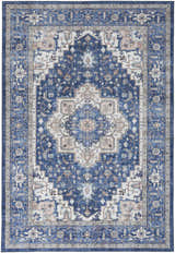 Detailed Nourison Fulton Navy Ivory Vintage Area Rug with a traditional, ornate pattern and chestnut accents.