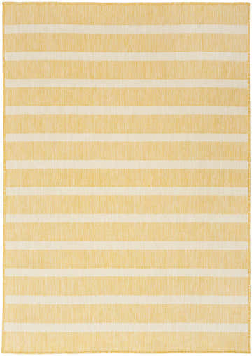 Close-up of the Nourison Positano Yellow Ivory Area Rug featuring a striped pattern and textured weave.