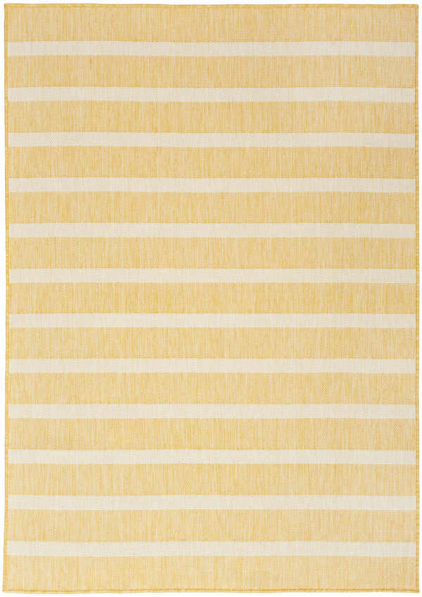 Close-up of the Nourison Positano Yellow Ivory Area Rug featuring a striped pattern and textured weave.