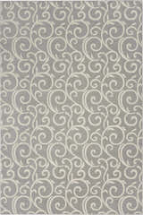 Close-up of the Nourison Grafix Grey rug featuring a swirling, leafy, ivory-colored pattern on a gray background.