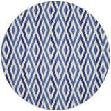 Round Nourison Whimsicle Ivory Blue Rug. Modern rug with a geometric diamond pattern in shades of blue and white.