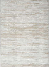 Close-up of Nourison Dew Silver Beige Rug with horizontal beige and gray striations.