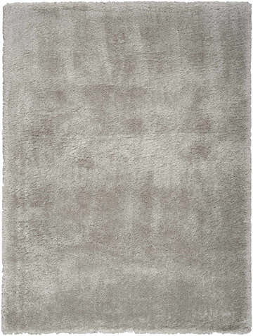 Close-up of a soft, silver gray Nourison Dreamy Shag rug. The rectangular rug has a plush, textured shag pile.