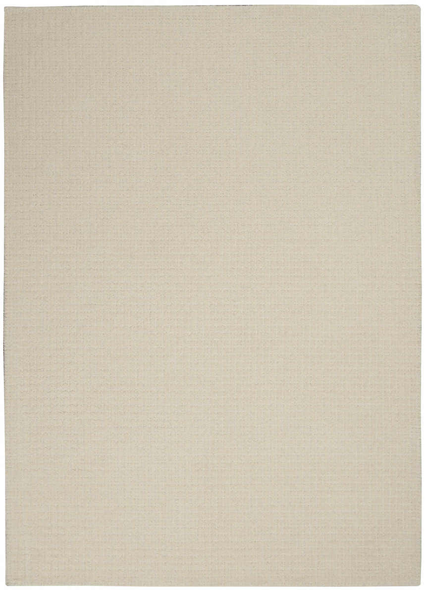 Close-up of the Calvin Klein Las Vegas Ivory Retro Area Rug, showing its subtle grid pattern and wool texture.