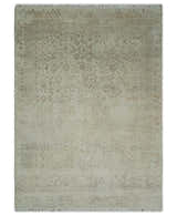 5x7 Fine Hand Knotted Beige and Brown Traditional Vintage Persian Style Antique Wool and Silk Rug | AGR50
